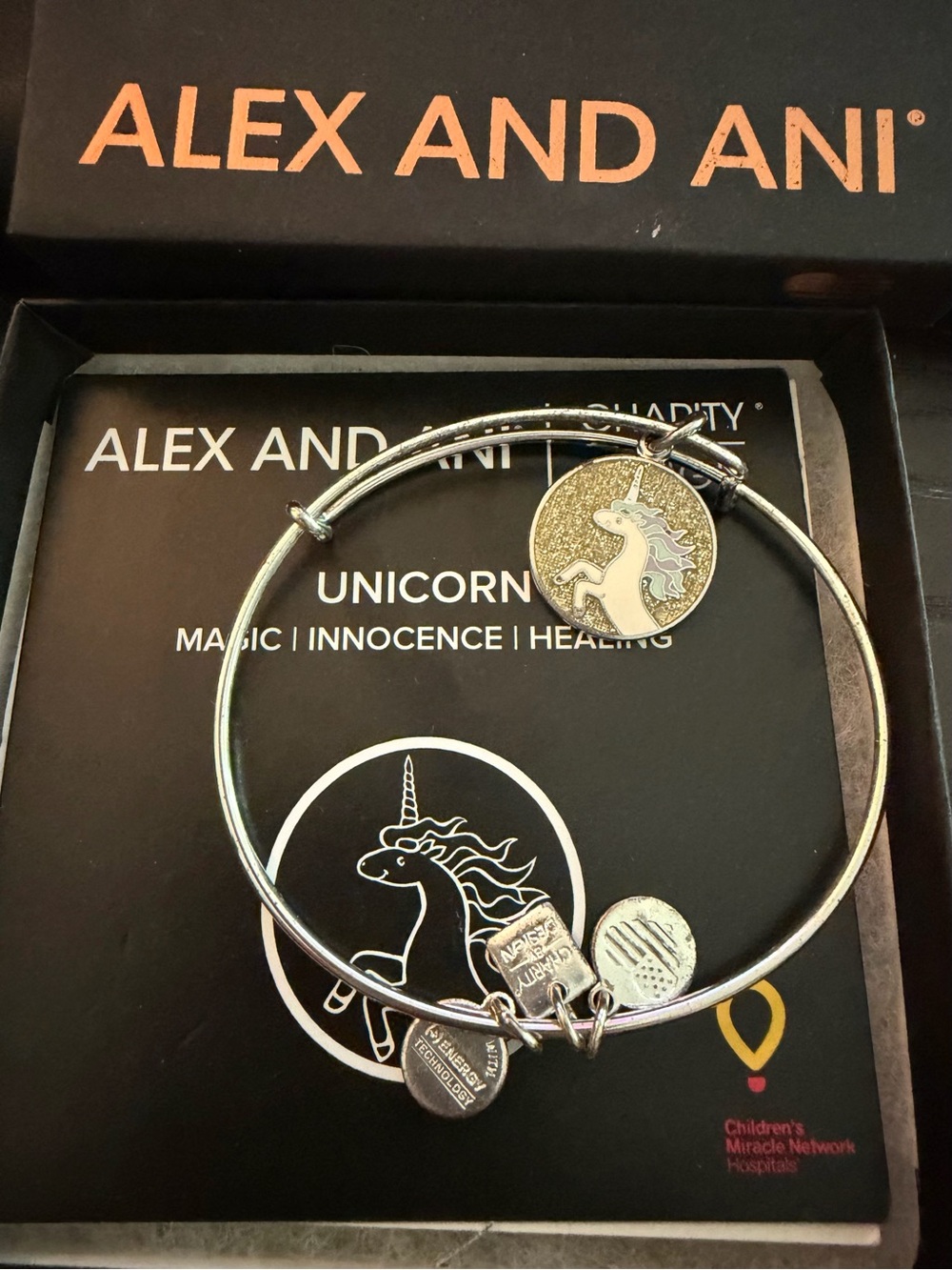 Alex and Ani Silver Unicorn Charm Bangle Bracelet